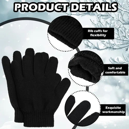Miniatura 5 de Boao 6 pares de guantes para niños, dedos completos, guantes de punto para niños pequeños, guantes cálidos de invierno para niños y niñas