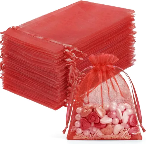 Miniatura 9 de FUNFERY 100 bolsas de organza naranja de 4 x 6 pulgadas, pequeñas bolsas de regalo con cordón de malla para bolsitas, joyas, dulces, recuerdo