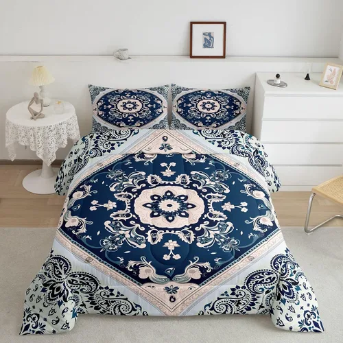 Miniatura 31 de Erosebridal Oriental Bedding - Juego de edredón vintage para cama individual, diseño floral persa, bohemio, tribal, tradicional, estético