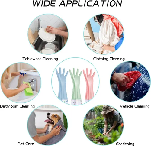 Miniatura 6 de XJMWXHFC 3 piezas de guantes reutilizables para lavar platos, guantes impermeables de manga larga antideslizantes para el hogar con forro de algodón