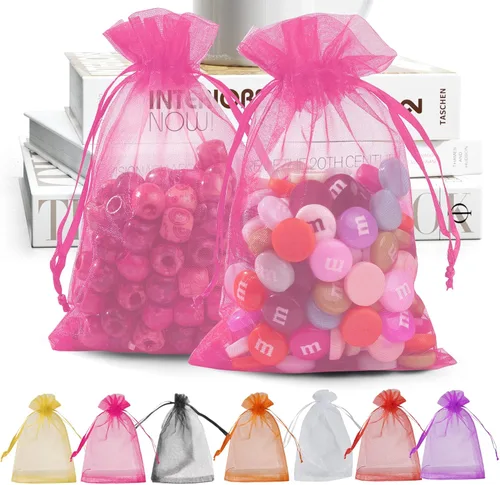 Miniatura 24 de ANZNKU Paquete de 50 bolsas de organza pequeñas de 4 x 6 pulgadas, bolsa de regalo, bolsa de malla transparente, bolsas de regalo blancas con Blanco