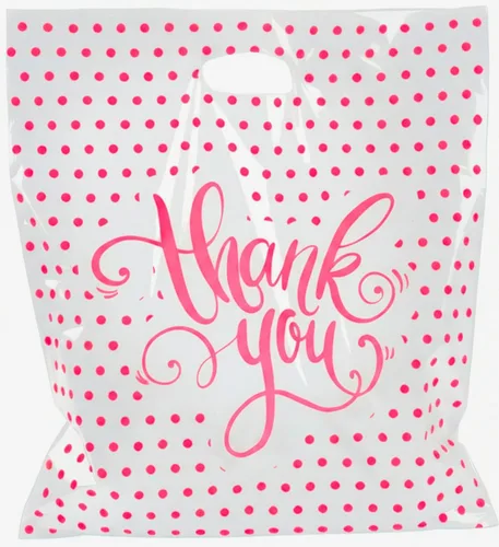 Bolsas de agradecimiento con asas (12 x 15) – Bolsas de plástico medianas para boutique, pequeñas empresas – Bolsas de compras blancas brillantes