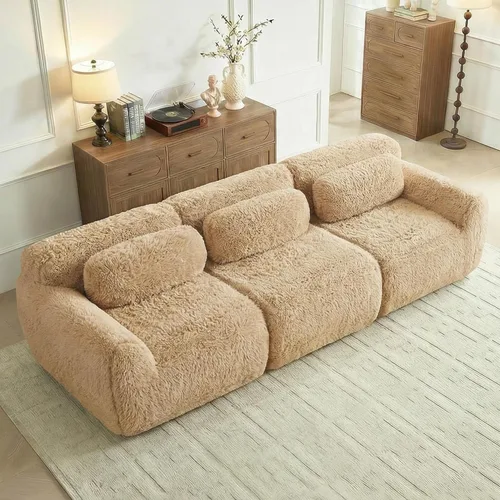 Miniatura 20 de Sofás de nube sin hueso de 80.4 pulgadas, tela de felpa suave y esponjosa, sofá cama modular con 2 otomanas, sofás de dos plazas de chocolate,