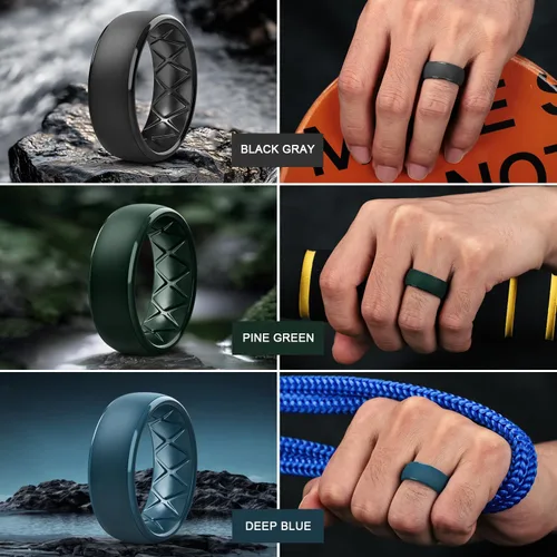 Miniatura 69 de Egnaro Anillos de boda de silicona para hombre: 1/4/6/7 Multipack de anillos de boda de goma con arco interior Diseño ergonómico transpirable