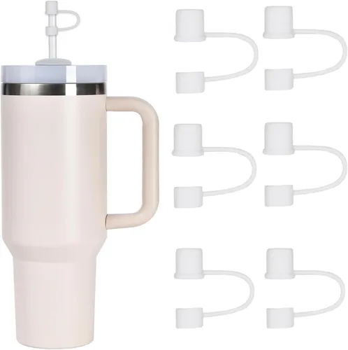 6 piezas de cubiertas de pajita de silicona con tapa compatible con vaso Stanley de 30-40 oz con mango, tapa de 10 mm, cubiertas de pajita a prueba