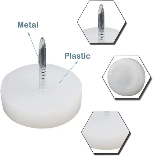 Miniatura 6 de Deslizadores de muebles de nailon blanco de 1.102 in para clavos, protectores de suelo para patas de silla, de nailon con clavos deslizantes