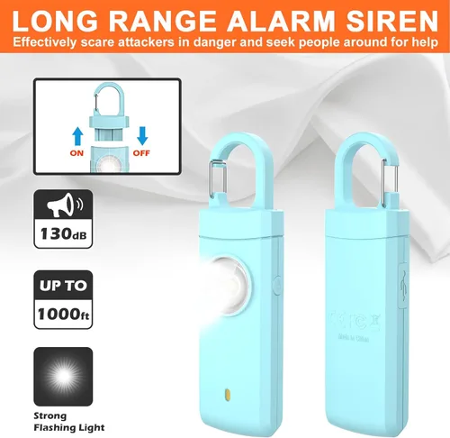 Miniatura 2 de Alarma recargable por USB de autodefensa, sirena fuerte de 130 dB con luz estroboscópica LED, diseño de llavero para un transporte más fácil, alarma
