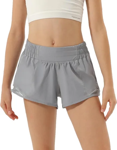 Aurefin Pantalones cortos deportivos para niñas, pantalones cortos ligeros para correr para adolescentes, niñas, pantalones cortos deportivos con