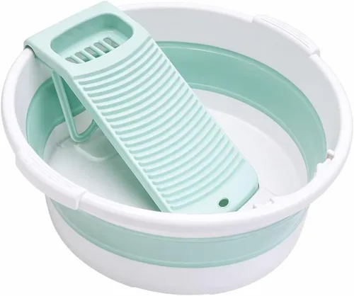 Lavabo plegable para lavar a mano, bañera antideslizante con tabla de lavado integrada para lavar a mano lavandería hogar (verde)
