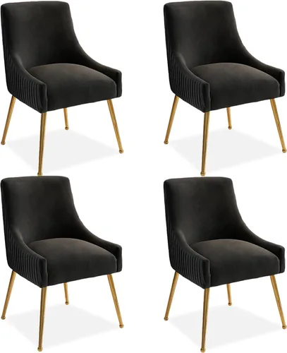 Miniatura 25 de Juego de 2 sillas de comedor, modernas sillas tapizadas para cocina, comedor con patas doradas, sillas de tela de terciopelo copetudo para sala