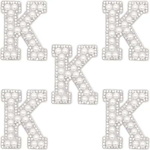 Miniatura 16 de Parche de letras A-Z para planchar con diamantes de imitación brillantes de perlas del alfabeto inglés, parche de costura para vestido de novia