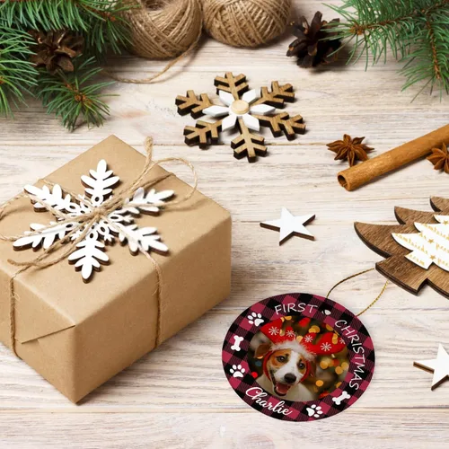 Miniatura 7 de Adornos de Navidad personalizados con foto 2025, nombre personalizado para perro y gato, adornos para árbol de Navidad, cachorros, perros, gatos