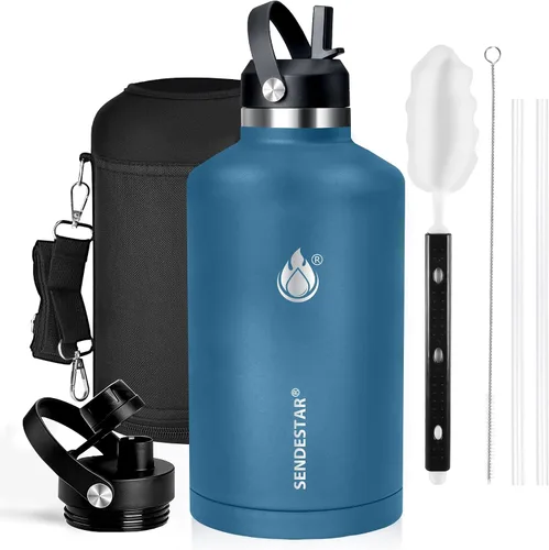 Miniatura 59 de SENDESTAR Botella de agua aislada de 24 onzas, boca ancha, botella de agua de 24 onzas con tapa con popote, tapa de boquilla, acero inoxidable