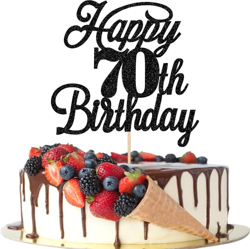 Miniatura 63 de Rsstarxi 1 paquete de decoración para tarta de cumpleaños 8 con purpurina negra de 8 años y fabulosos saludos a 8 años de edad, para celebrar el 8º