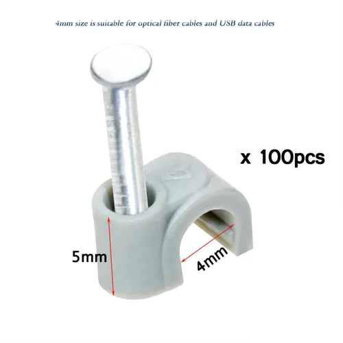 Miniatura 3 de Mini Skater 100 cables Ethernet grises clip de alambre con clavo de acero para asegurar cables de extensión gestión de cables coaxiales (0.157 in)