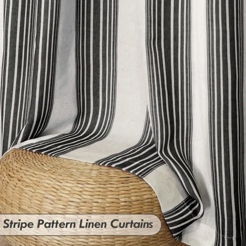 Miniatura 6 de DriftAway Chris Linen - Cortinas opacas con capa térmica y reductora de sonido, 63 pulgadas de largo para dormitorio, cortinas estampadas a rayas