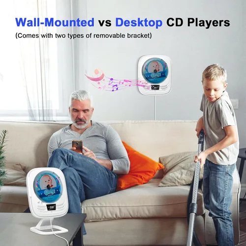 Miniatura 2 de Reproductor de CD portátil Bluetooth 5.0 Boombox HiFi Altavoces estéreo, radio FM con control remoto, luces LED, TF/USB, conector para auriculares