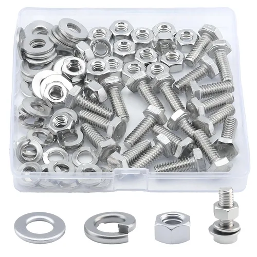 Miniatura 28 de Tornillo de cabeza hexagonal 1/4-20 x1 (20 unidades), tuercas de bloqueo, kits de arandelas planas y de bloqueo, acero inoxidable 304 18-8