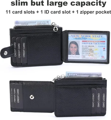 Miniatura 2 de Cartera delgada para mujer, de piel auténtica, tarjetero delgado con bloqueo RFID, carteras pequeñas