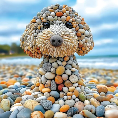 Rompecabezas de 500 piezas para adultos - Rompecabezas de arte de animales de perro de piedra de playa para adultos, desafiante diversión familiar,