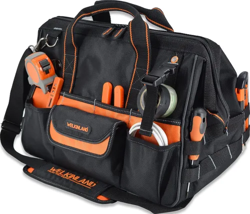 WELKINLAND Bolsas de herramientas de 16 pulgadas, organizador de 34 bolsillos con parte superior abierta resistente para HVAC y electricistas