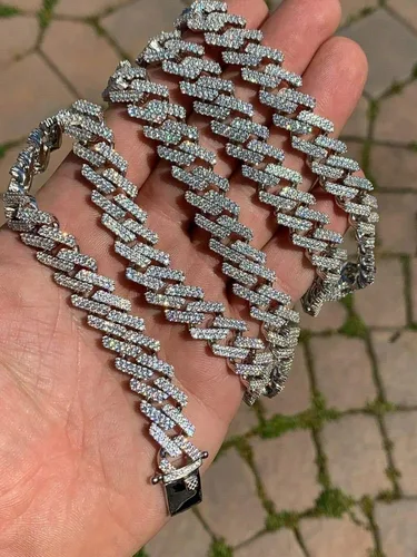 Miniatura 3 de HarlemBling Cadena o pulsera cubana de plata de ley 925 maciza para hombre, eslabones cubanos Hip Hop de 0.472 in - ICY, Metal, Circonita cúbica
