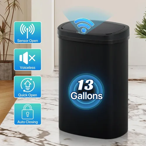 Miniatura 3 de Basurero automático de cocina de 13 galones con tapa, diseño sin contacto y silencioso con control de olores, para cocina dormitorio oficina