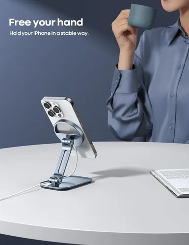 Miniatura 6 de Lamicall Soporte de teléfono para cargador MagSafe de 15 W de Apple, soporte de carga ajustable Collasple para escritorio, compatible con Airpods