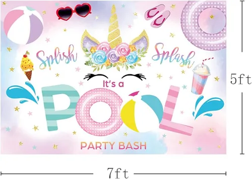 Miniatura 3 de MEHOFOND Fondo de fiesta de unicornio de 7 x 5 pies para fiesta en la piscina de verano, rosa, floral, salpicaduras, fotografía, telón de fondo