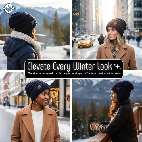 Miniatura 223 de Funky Junque Gorro de moda de punto trenzado de talla extragrande, grueso, abrigado, suave y holgado