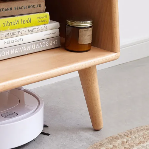 Miniatura 9 de Mesita de noche de madera maciza 100% natural con almacenamiento abierto, elegante mesita de noche moderna de mediados de siglo para dormitorio, 2