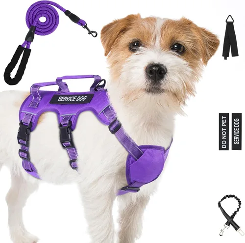 Miniatura 21 de Arnés para perro a prueba de escape para perros grandes y medianos de seis puntos ajustable, juego de chaleco arnés y correa para perro de servicio
