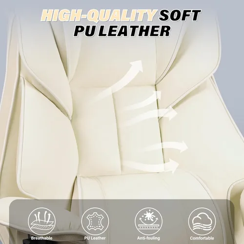 Miniatura 9 de Silla de oficina grande y alta de 400 libras con reposapiés y soporte de madera para cintura, silla ergonómica para juegos con reposabrazos 2D