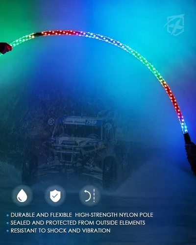 Miniatura 5 de Xprite Luces LED de Látigo Espiral de 91 cm RGB, Luces de Látigo Bailarinas de 360° con Cambio de Colores con Control Remoto y Bandera para Jeep