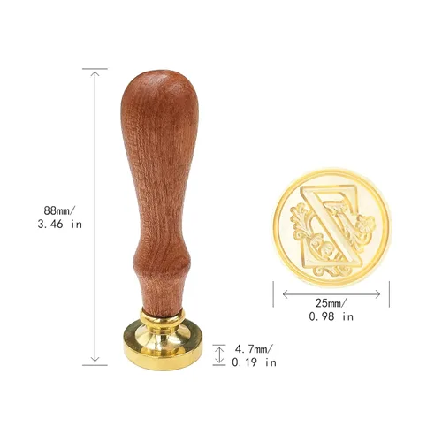 Miniatura 5 de Sello clásico de cera para sellar varios alfabetos, cabeza de latón, mango de madera, sellos de letras para tarjeta/sobre/regalo (sello, letra Z)