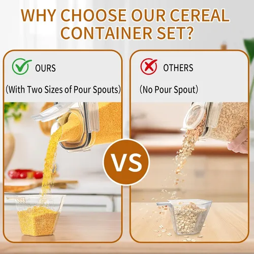 Miniatura 5 de Juego de recipientes para cereales (4 litros/135.2 onzas), 8 recipientes herméticos de almacenamiento de alimentos con tapas, dispensadores