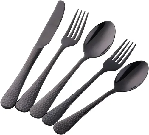 Juego de cubiertos de acero inoxidable, multiusos para el hogar, cocina, restaurante, hotel, servicio de vajilla para 4 personas (negro, 20 piezas)