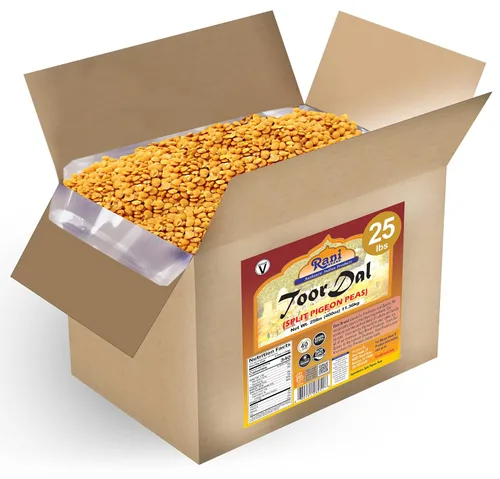 Rani Toor Dal (guisantes de paloma dividida) 400 oz (25 libras) 25.0 lbs Caja a granel ~ Todo natural | Apto para gluten | Sin OMG | Vegano | Origen