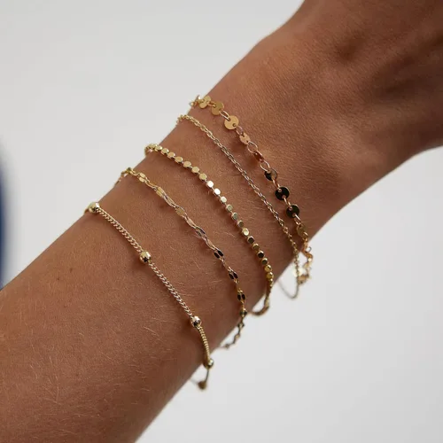 Miniatura 4 de LEXODY Pulseras de oro para mujer, juego de pulseras de espiga de oro de 14 quilates, delicadas joyas de espiga apilables, cadena fígaro, cadena