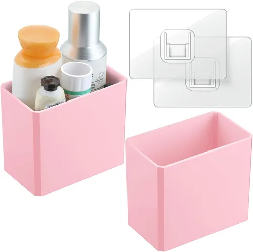 Suclain Organizador de pared de 2 piezas, sin perforación, adhesivo flotante, organizador de contenedores de almacenamiento colgantes para Rosa