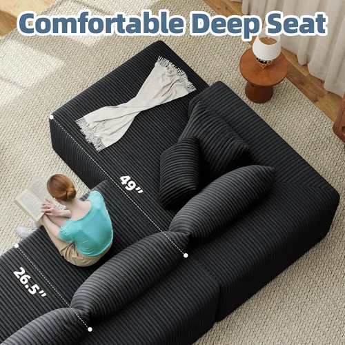 Miniatura 5 de Cloud Couch Sofá Seccional en Forma de U, Sofás Modulares Blandos de 134 pulgadas para Sala de Estar, Sofá de Asiento Profundo de Pana con 2 Chaise