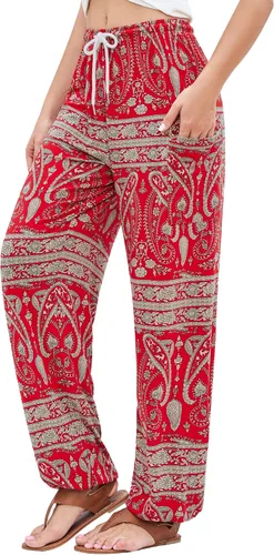QIANXIZHAN Pantalones de harén para mujer, pantalones hippie palazzo, pantalones bohemios, ropa de yoga con bolsillos