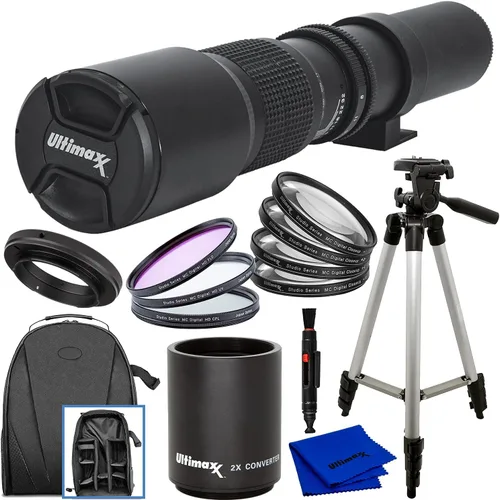 Ultimaxx Kit de lente teleobjetivo preestablecido manual de 19.685 in (con 2 convertidores de 39.370 in) f/8 para cámaras Canon EOS 9000D 800D 760D