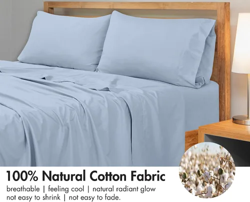 Miniatura 4 de Royale Linens Sábana Plana de Algodón Peinado de Fibra Larga 100% de 300 Hilos - Súper Suave - Sábanas Superiores - Sábana Plana Tamaño King Se Azul