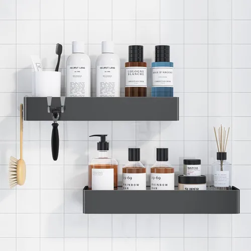 Miniatura 17 de Kitsure Organizador de ducha – Paquete de 2 organizadores de ducha adhesivos, estantes de metal inoxidables, organizadores de baño sin taladrar