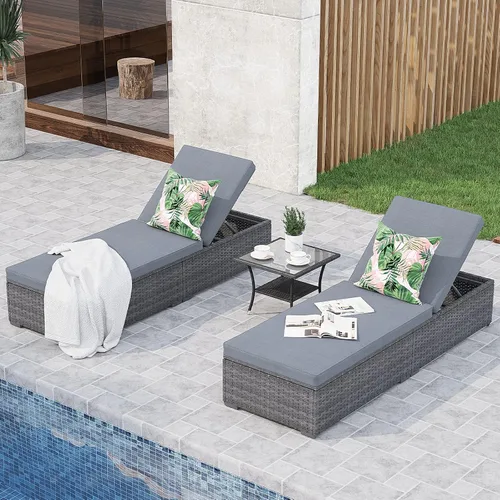 Miniatura 8 de JOIVI Tumbona para exteriores, sillas de mimbre de polietileno para todo tipo de clima, sillas de piscina para exteriores, silla reclinable de ratán