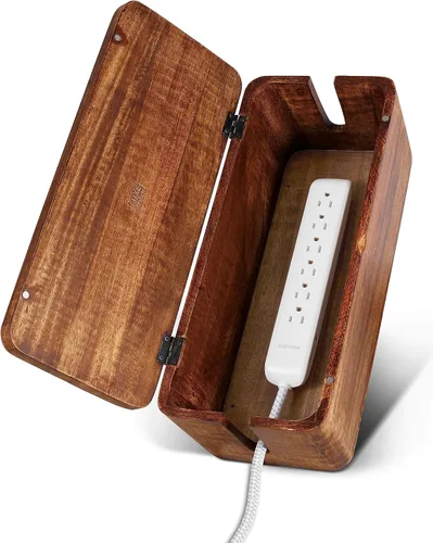 Miniatura 10 de Caja grande de gestión de cables - Madera de acacia - Caja organizadora de cables y caja de tira de alimentación para la gestión de cables