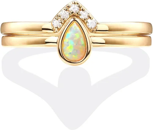 Miniatura 3 de PAVOI Anillos apilables chapados en oro de 14 quilates para mujer, diseño elegante con cristales brillantes de circonita cúbica y ópalo Joyería