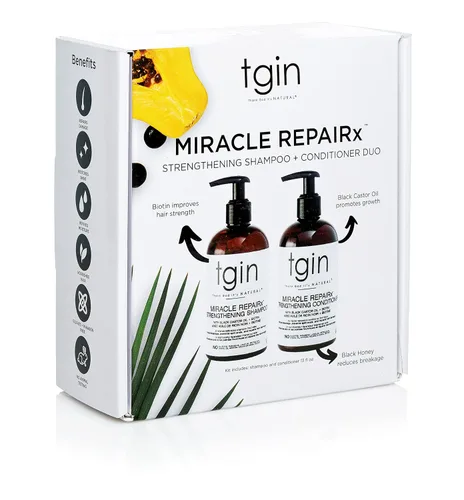 Miniatura 2 de tgin Miracle RepaiRx Champú y acondicionador fortalecedor para cabello rizado, rizado y ondulado, con biotina y aceite de ricino negro, repara