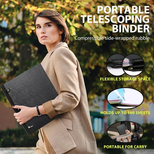 Miniatura 2 de WOT I Carpeta de 3 Anillos Telescópica (0.75"), Carpeta Flexible Expandible - Diseño Patentado para Fácil Portabilidad, Capacidad para 160 Hojas